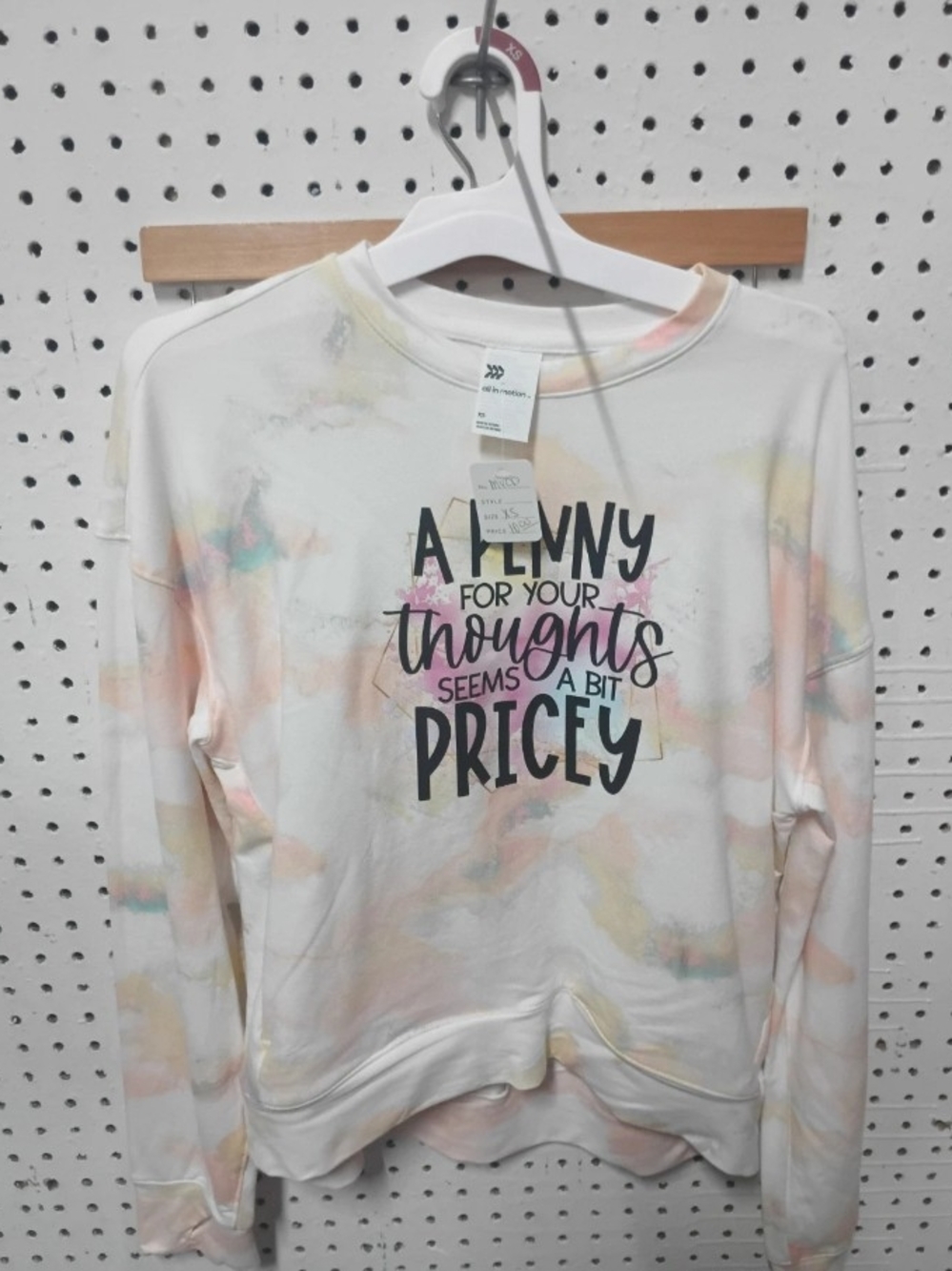 Unbranded Cream Tie-Dye Graphic Sweatshirt - "A Penny For Your Thoughts"